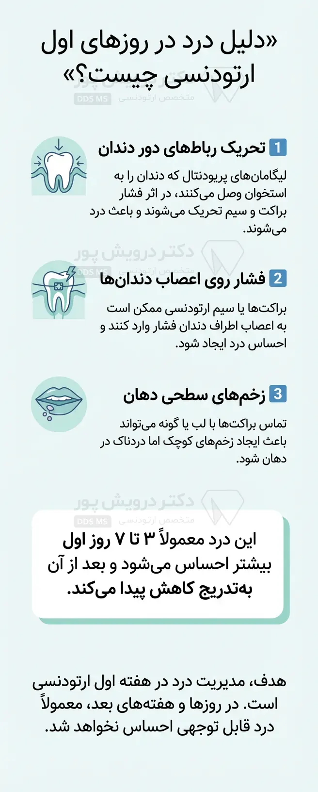 اینفوگرافی دلیل درد ارتودنسی در روزهای اول